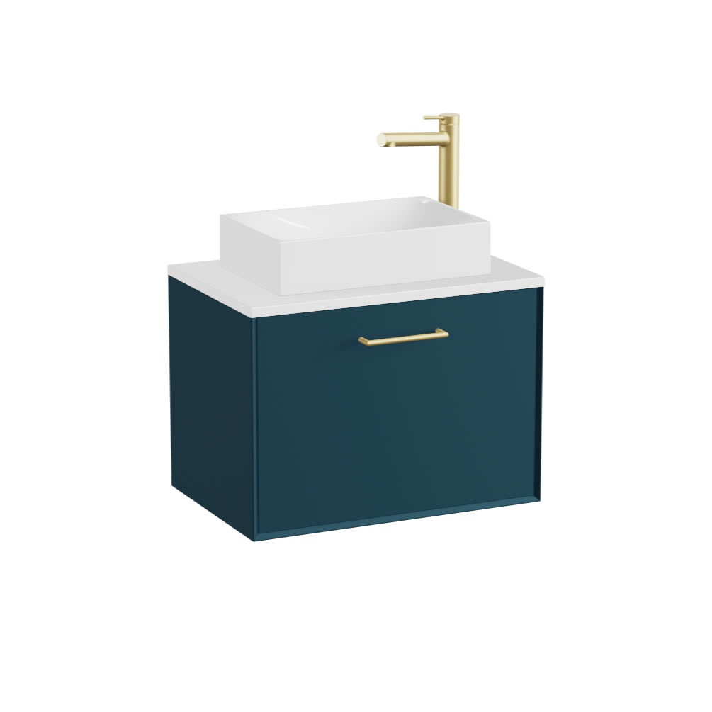 Vado Safari Smooth 600mm Atlantic Blue Wall Hung Vanity Unit & Gloss White Worktop